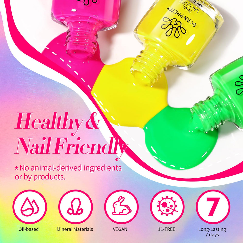 Born Pretty bottle close-up showing neon polish and glossy finish