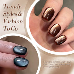 Green shade as bold accent nails with magnetic depth.