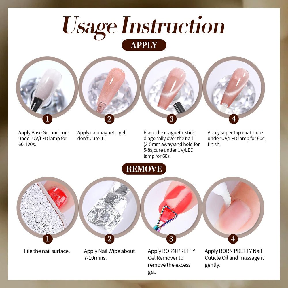 Born Pretty Cat Magnetic Eye Gel Nail Polish soak-off removal compatible with easy cleanup