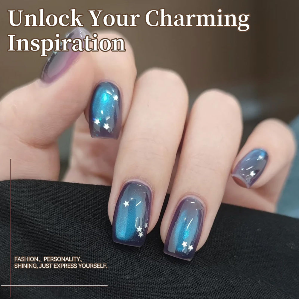 Born Pretty Cat Magnetic Eye Gel Set blue glitter swatches for DIY nails.