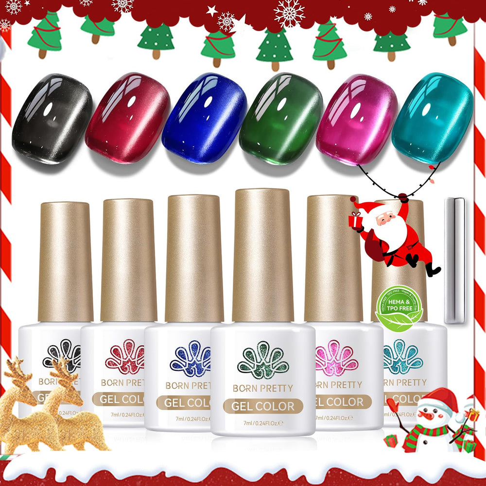 Born Pretty Christmas Cat Magnetic Eye Gel Nail Polish in black with magnetic shimmer.