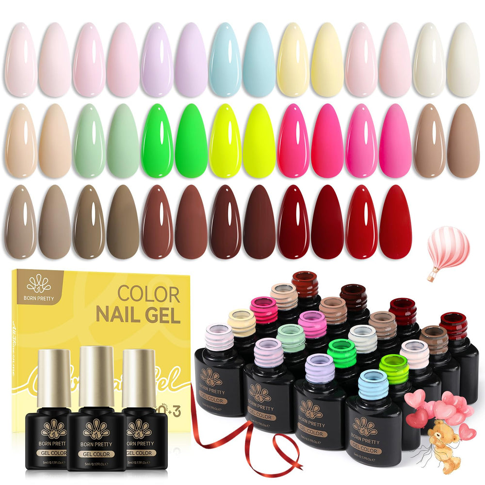 Born Pretty gel nail polish set flat lay with diverse colors for home manicures