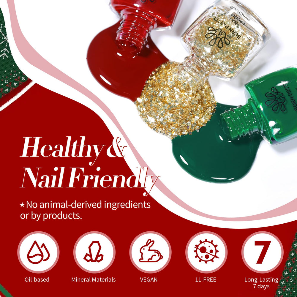 Born Pretty glitter topcoat over red nail highlighting festive accent effect
