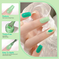 Born Pretty green gel nail polish swatch strip showing color range