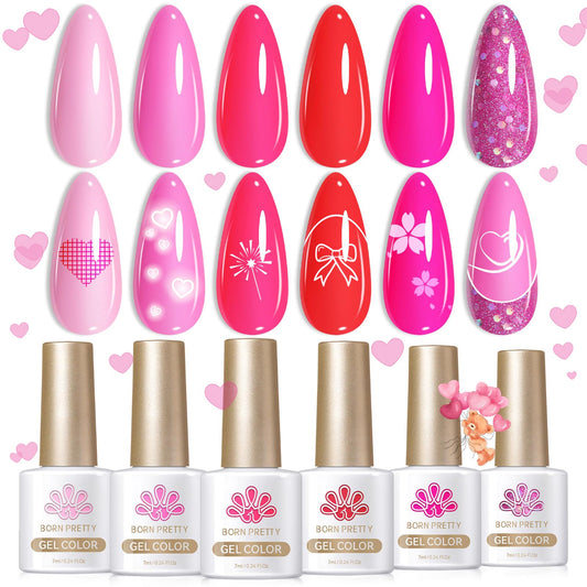 Born Pretty neon hot pink gel polish bottles in a shimmering collection for vibrant, long-lasting nails