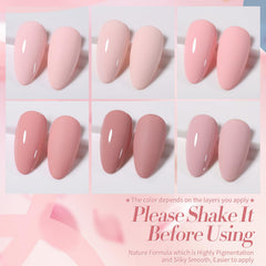 Born Pretty pink gel polish on nails provides a natural-to-glossy finish.