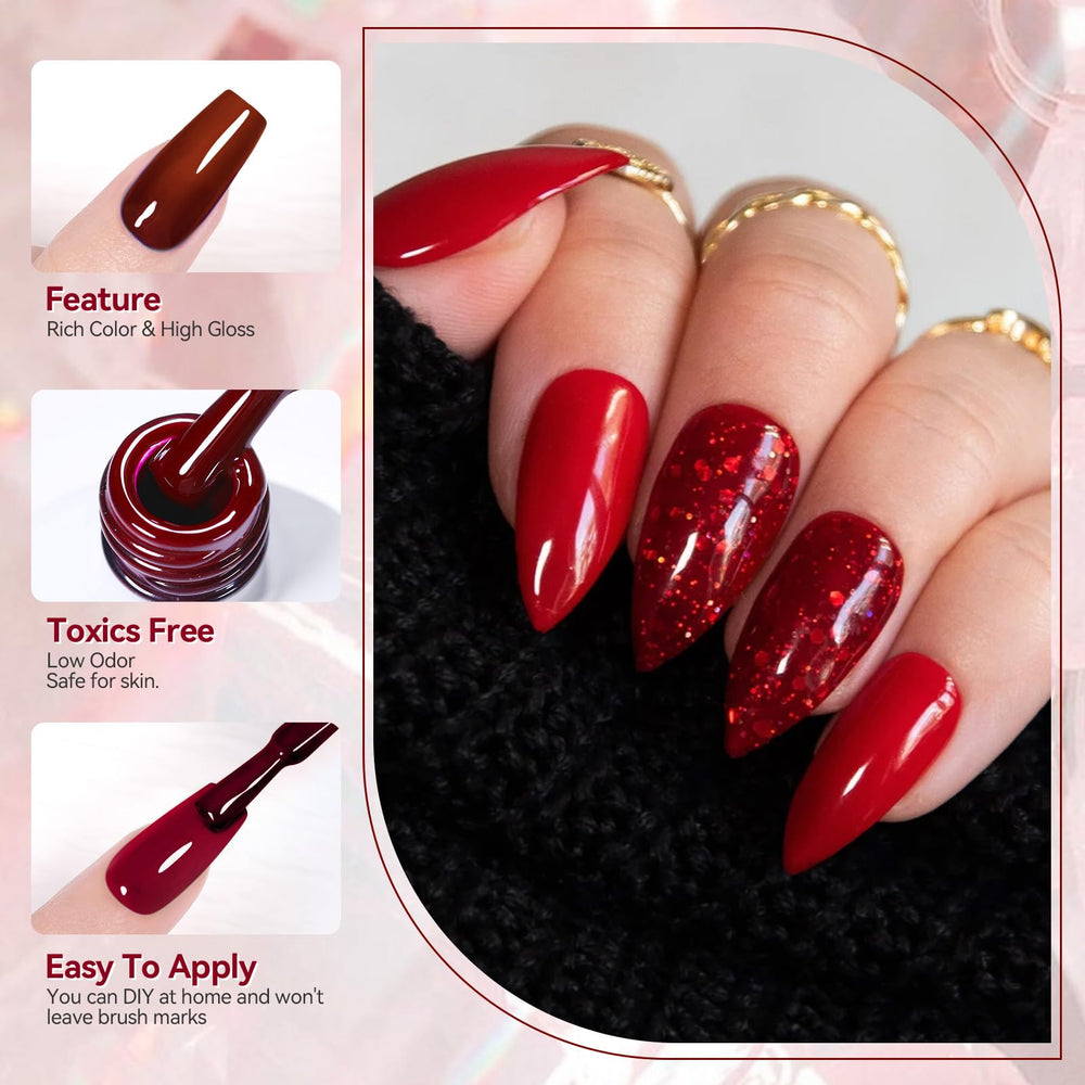 Born Pretty red glitter gel polish creates sparkling accent nails