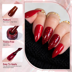 Born Pretty red glitter gel polish creates sparkling accent nails