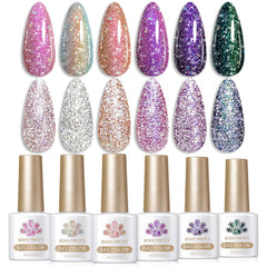 Born Pretty reflective glitter gel polish set on display, vibrant party-ready shimmer