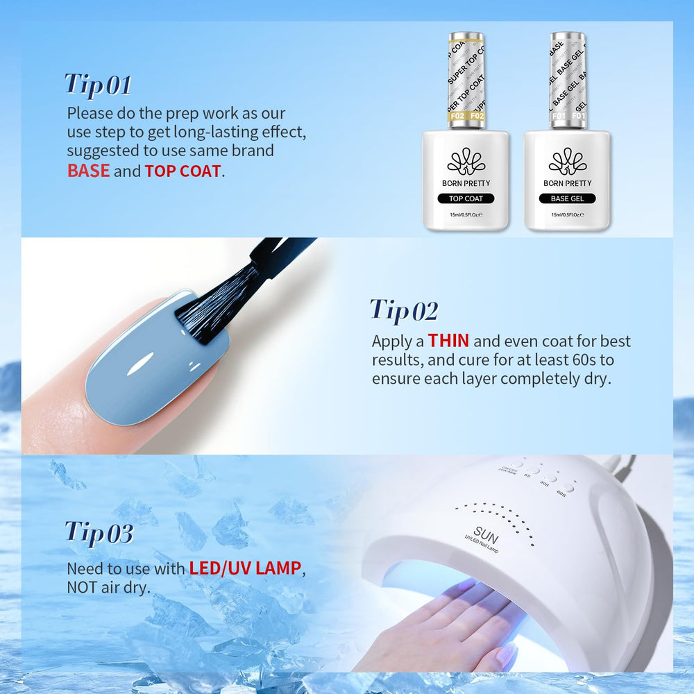 Born Pretty six-color blue gel set offers versatile seasonal options.