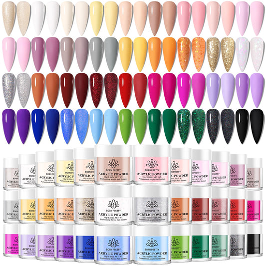 Born Pretty acrylic powder set with 36 colors for versatile nail art and long wear.