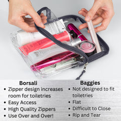 BORSALI travel pouches two zippers enable quick access.
