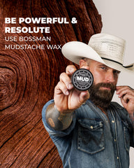 Bossman MUDstache cowboy mustache ready to train hairs.