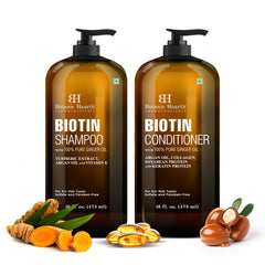 Botanic Hearth Biotin Shampoo bottle with ginger oil for daily cleansing.