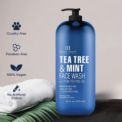 Botanic Hearth Tea Tree Face Wash USA-packaging emphasizes cruelty-free ethics.