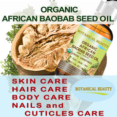 Botanical Beauty Baobab Seed Oil label highlights purity and origins