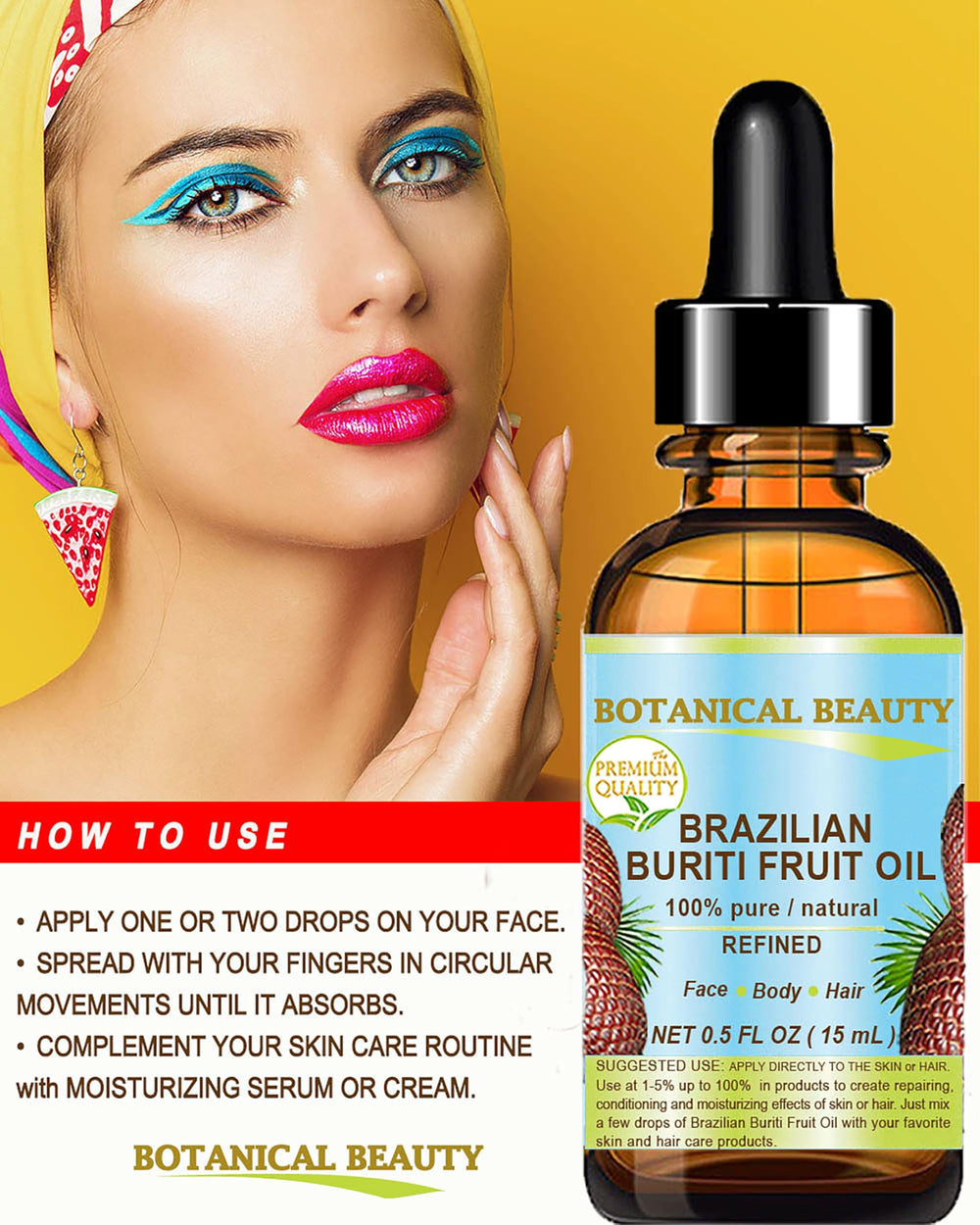 Botanical Beauty Buriti oil for hair—replenishes dry ends and adds shine.