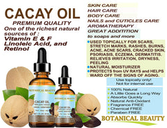 Botanical Beauty CACAY OIL used in body care routine for extra moisture.
