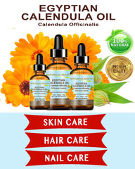 Botanical Beauty Calendula Oil amber glass bottle highlights purity and fast absorption