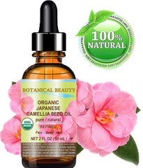 Botanical Beauty Camellia Seed Oil label close-up showing purity and unscented formula