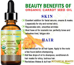 Botanical Beauty carrot seed oil on face for clean skin routine
