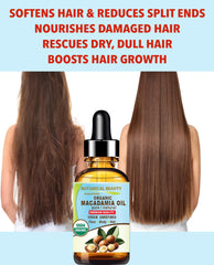 Botanical Beauty Macadamia Oil on hair demonstrates shine without weighing down