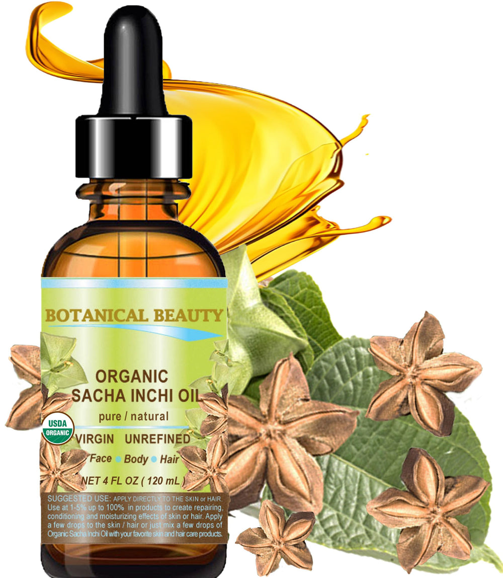 Botanical Beauty Organic Sacha Inchi Oil amber glass preserves freshness and purity.