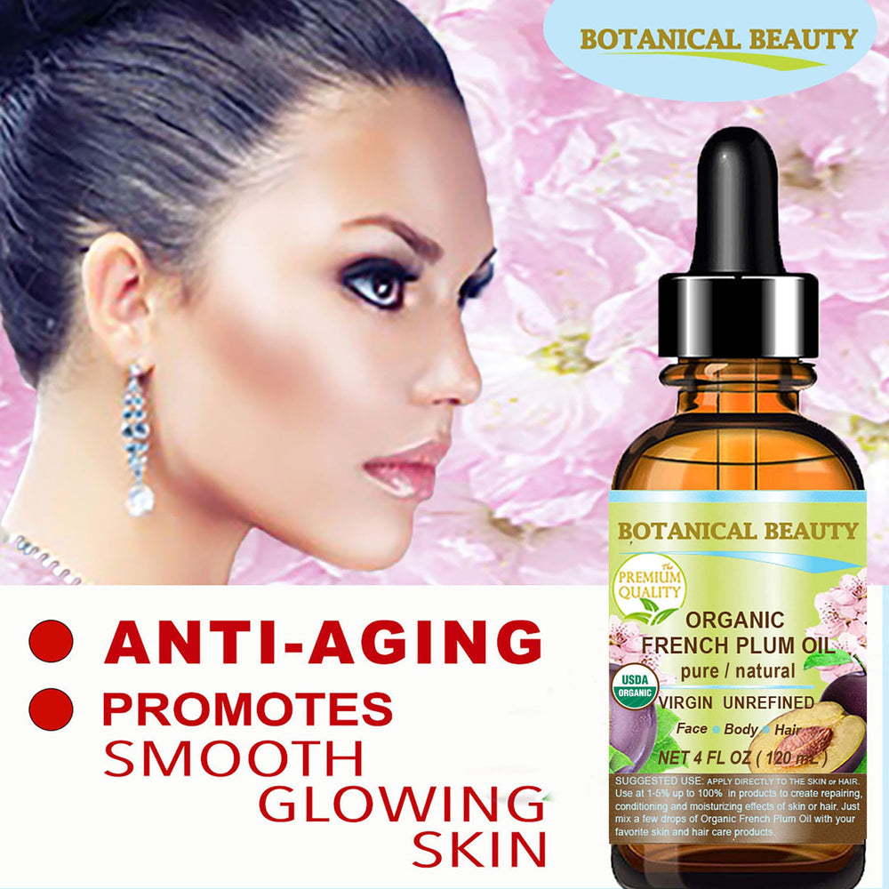 Botanical Beauty Plum Oil used for hair care on ends to reduce frizz