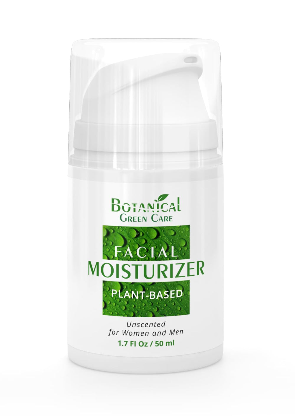 Botanical Green Care moisturizer bottle pour reveals unscented, non-comedogenic formula for sensitive skin