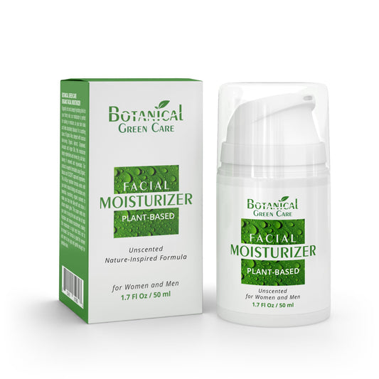 Botanical Green Care moisturizer jar close-up shows creamy texture and hydration
