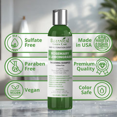 Creamy lather from Botanical Green Care shampoo with rosemary and lemongrass.