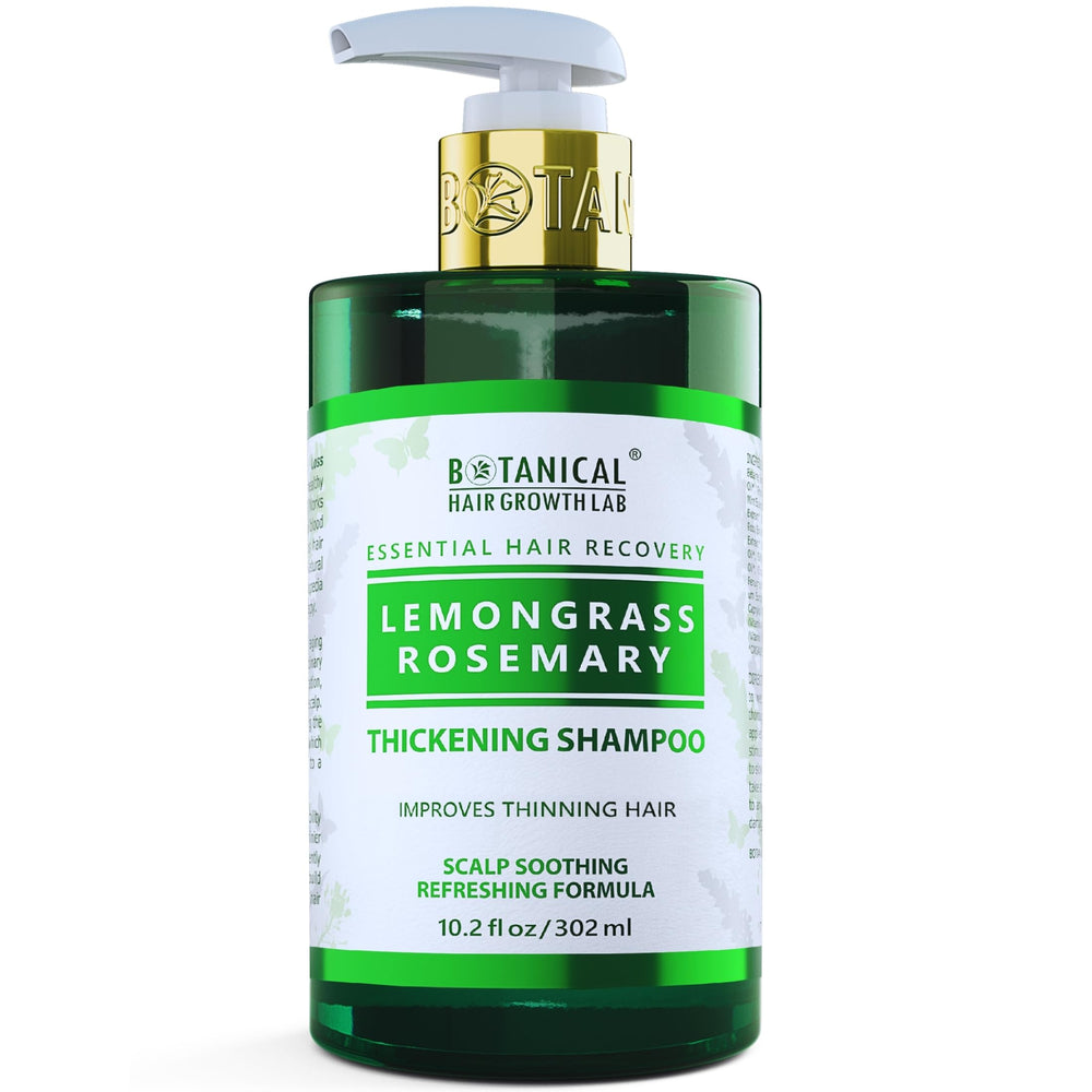 BOTANICAL HAIR GROWTH LAB rosemary shampoo bottle promotes thinning hair nourishment and scalp care.