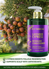 Botanical Hair Growth Lab lavender conditioner pump dispenser in shower for daily use.