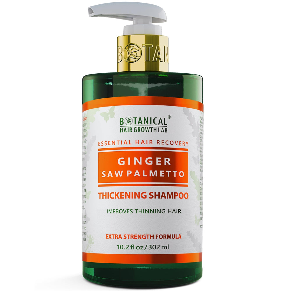 botanical hair growth lab bottle with ginger and saw palmetto for scalp renewal.