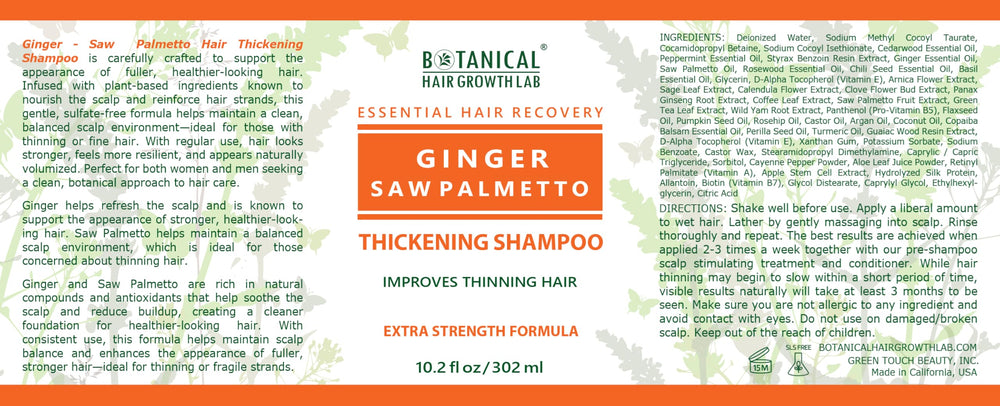 botanical hair growth lab bottle with ingredients list highlighting clean botanicals.