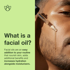 Botanics facial oil for men applying to beard for softer, well-groomed look