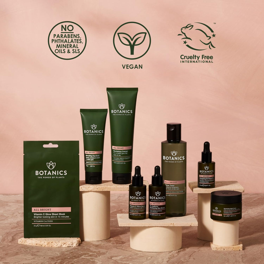 Botanics packaging emphasizes vegan and cruelty-free commitments.