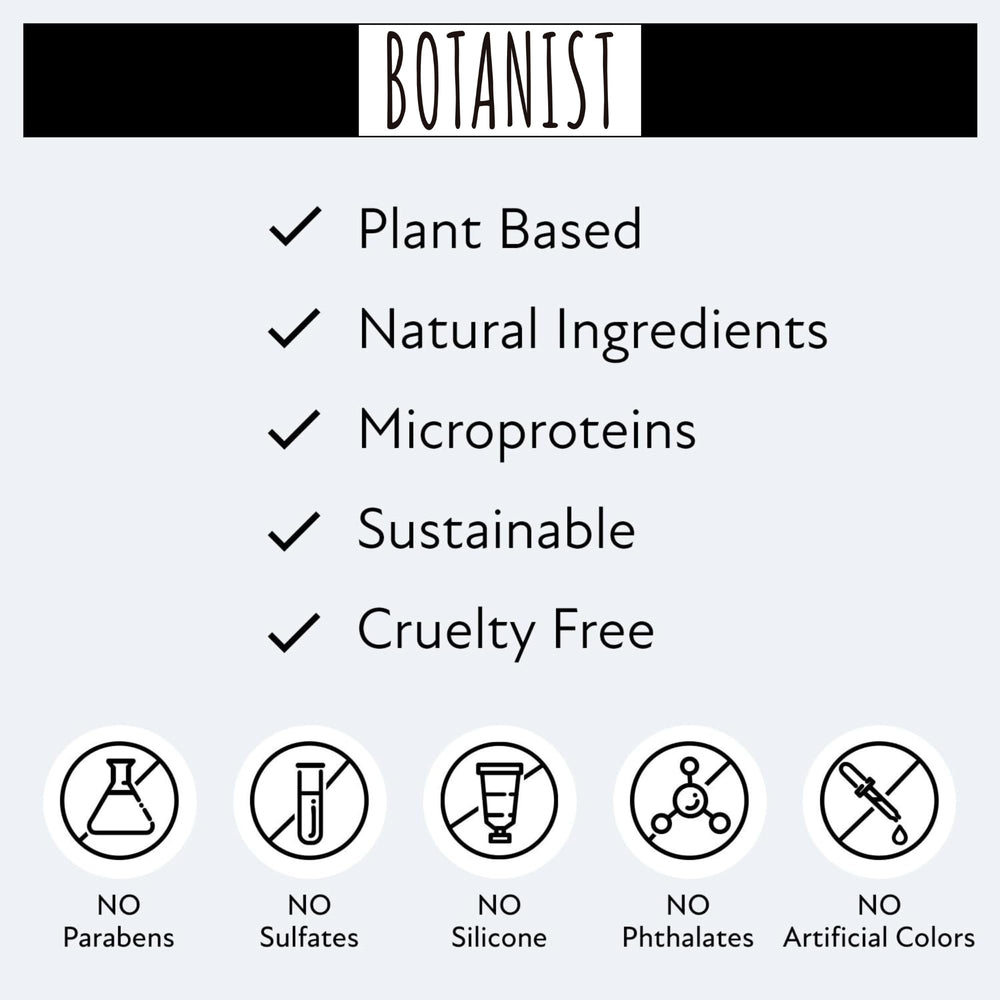 Botanist hydrating formula shown on skin and hair.