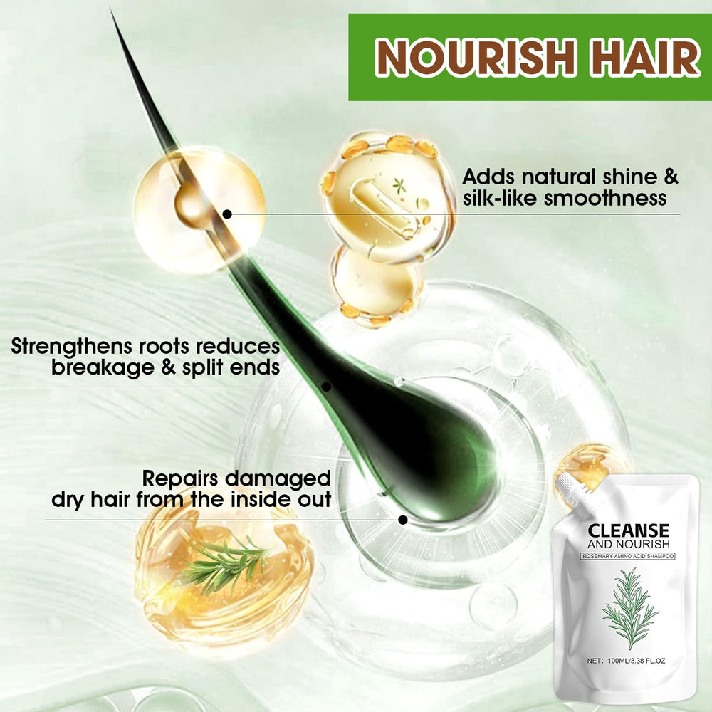 Botou Rosemary Amino Acid Shampoo bottle back label, detailing key ingredients and benefits.