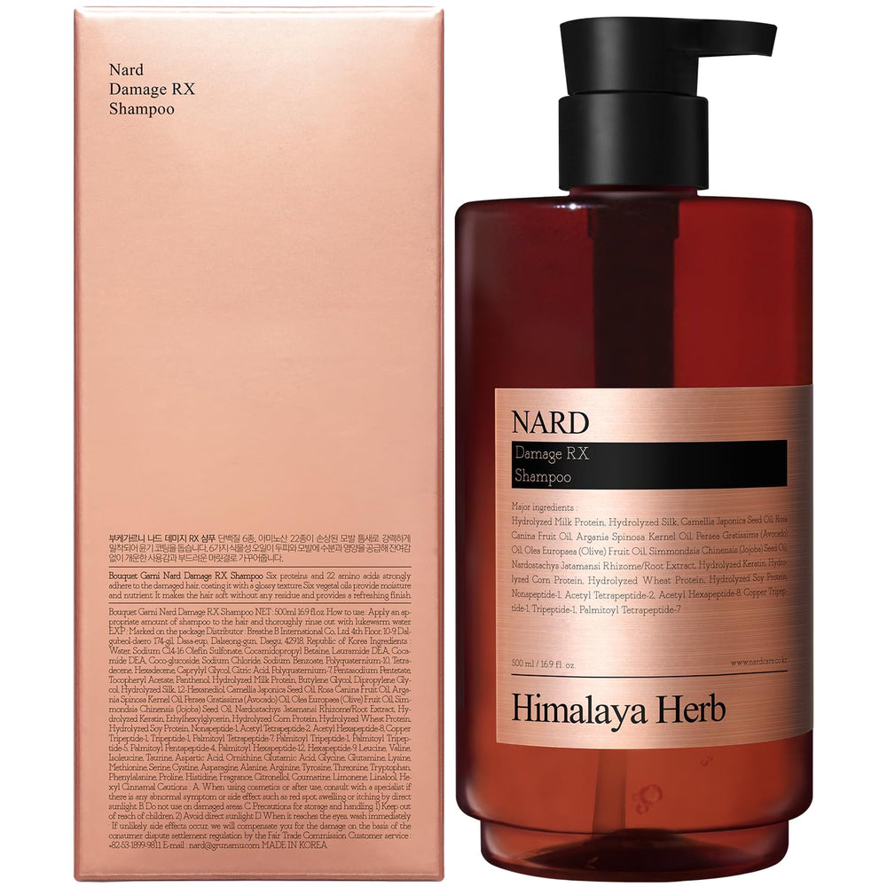Bouquet Garni NARD RX Shampoo ingredient closeup highlighting amino acids and oils for nourishment.
