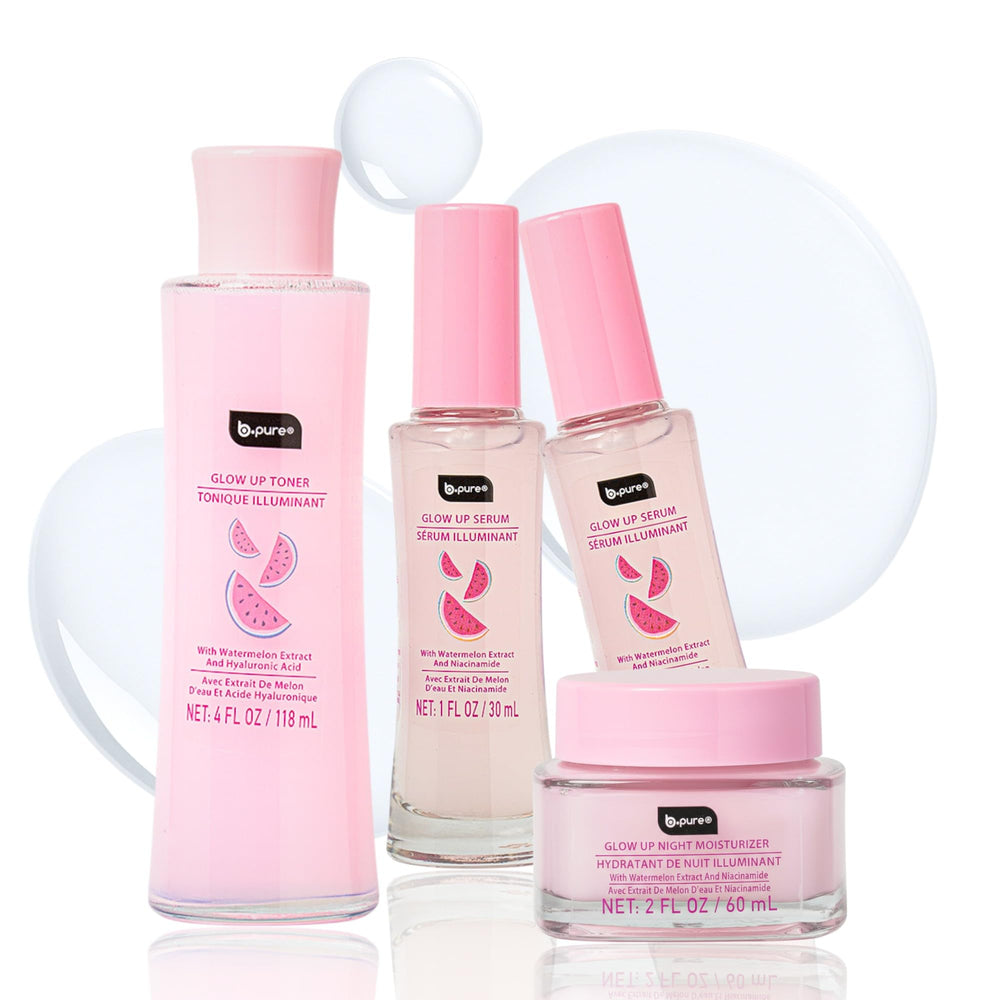 bpure Glow Up Toner bottle hydrates and preps skin for smoother texture.