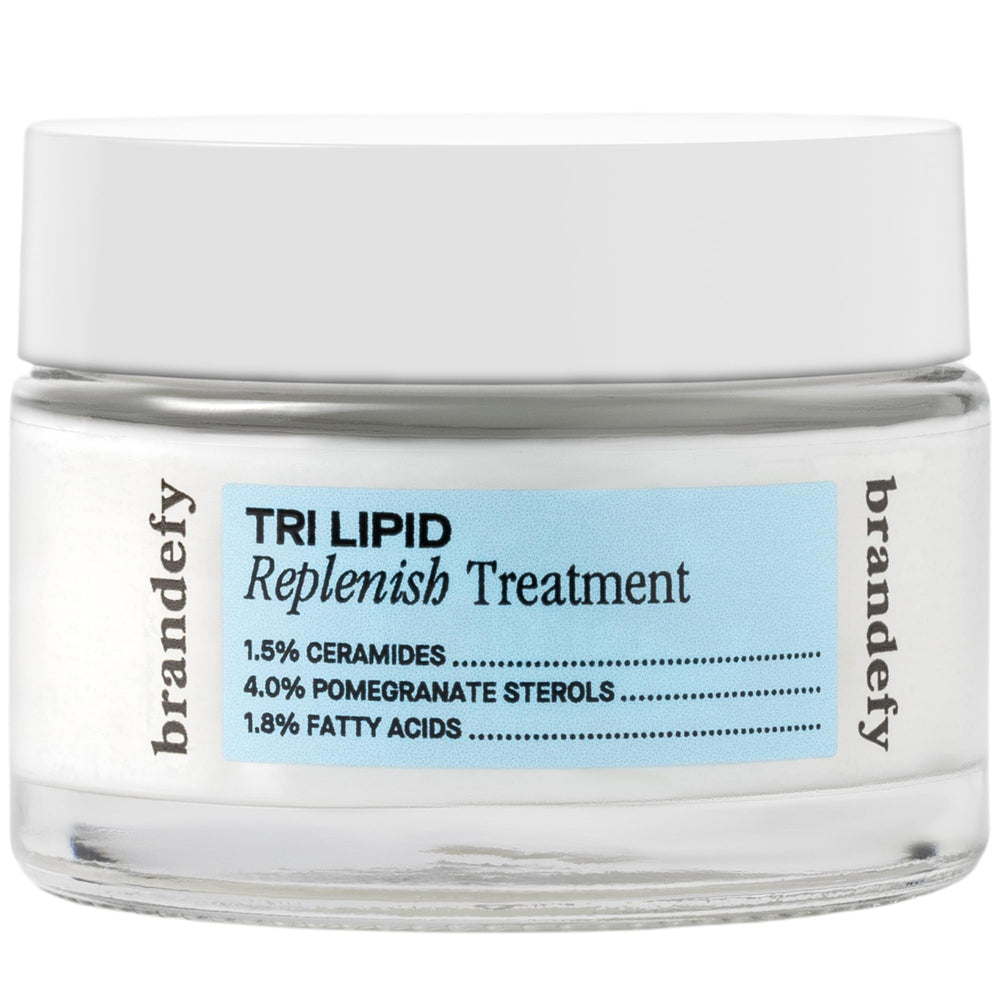 Brandefy Tri Lipid Replenish bottle promoting hydration and barrier support.