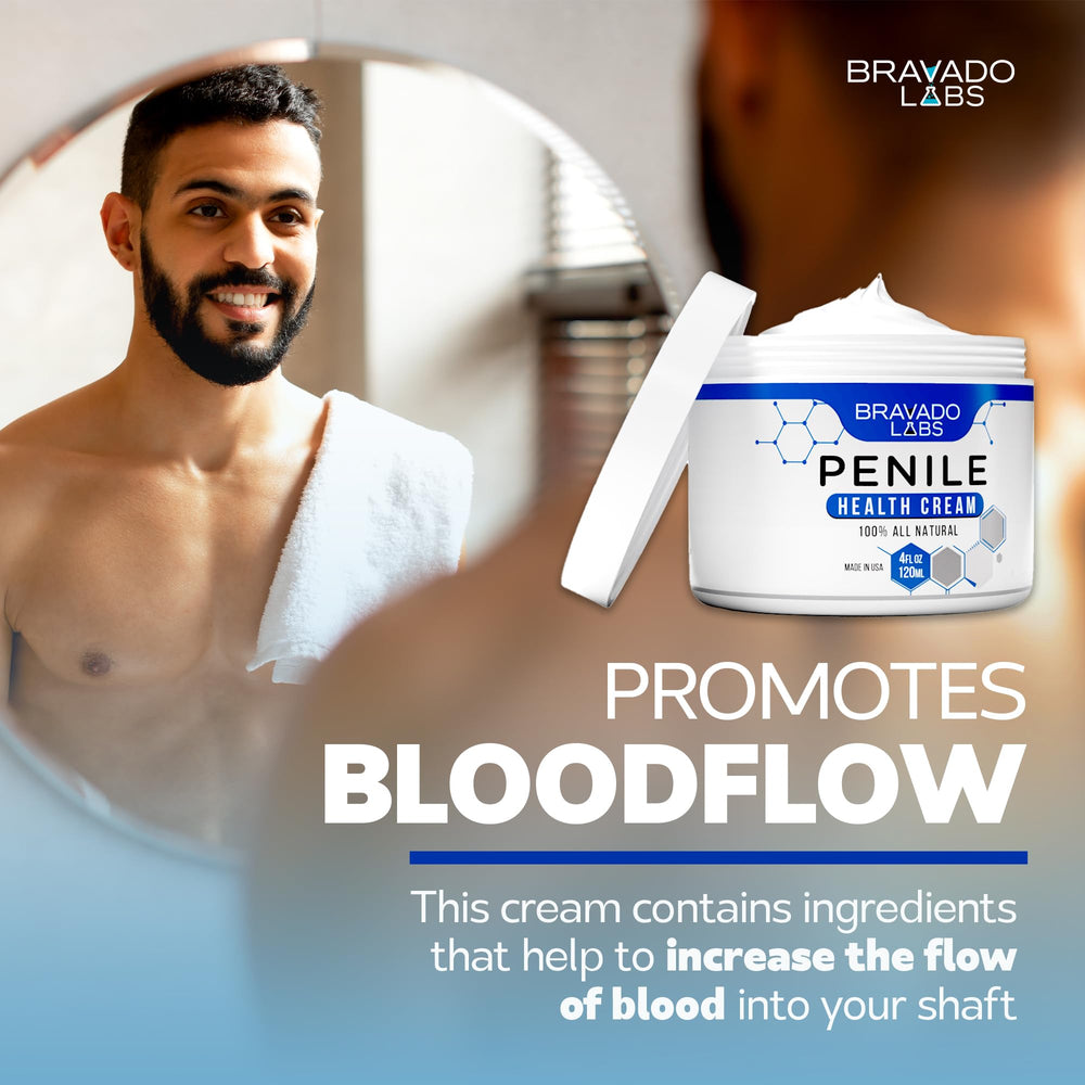 Bravado Labs premium penile health creme on skin showing soothing feel