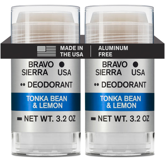 Bravo Sierra deodorant 2-pack packaging showing clean, aluminum-free design.