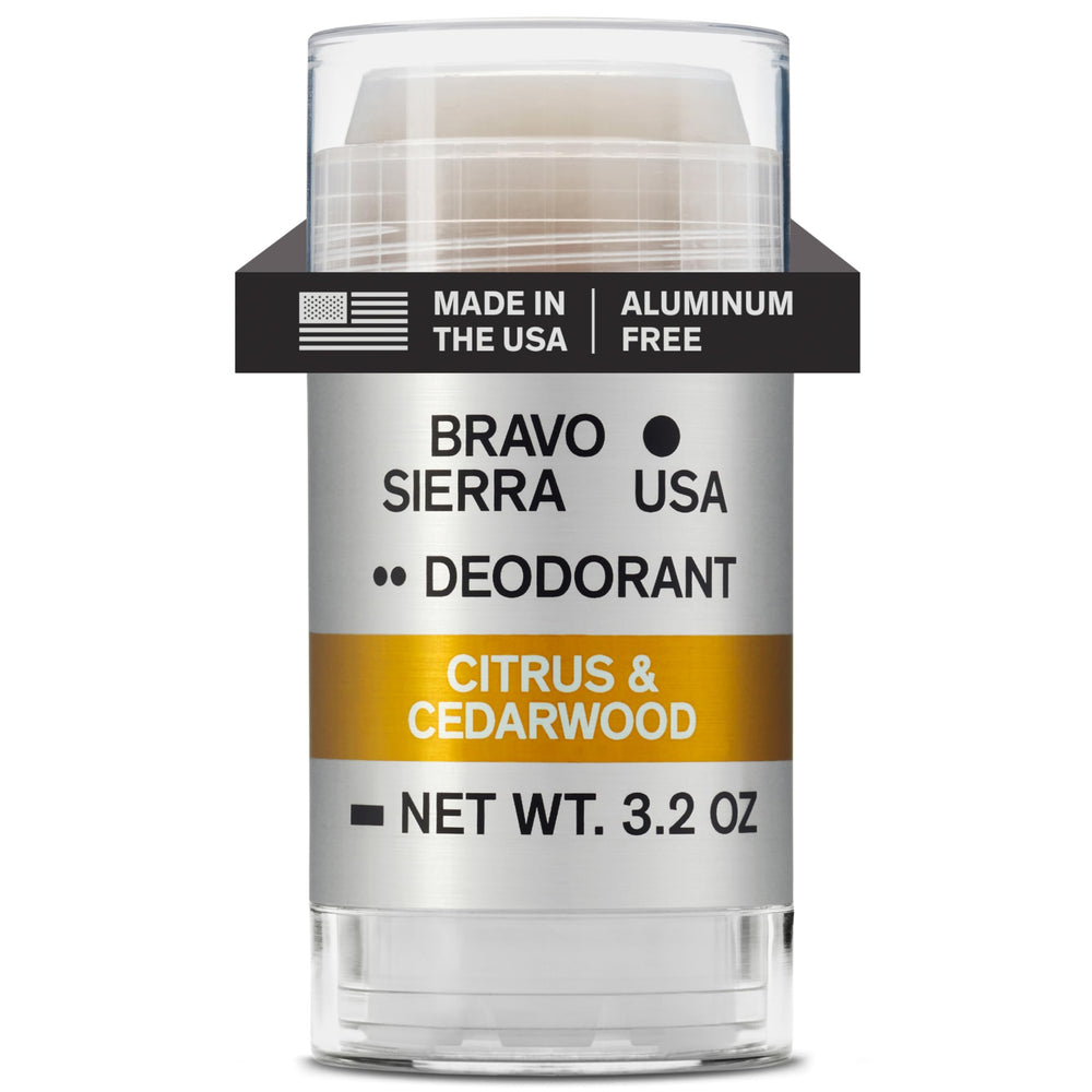 Bravo Sierra deodorant bottle pour shows aluminum-free protection for all-day freshness