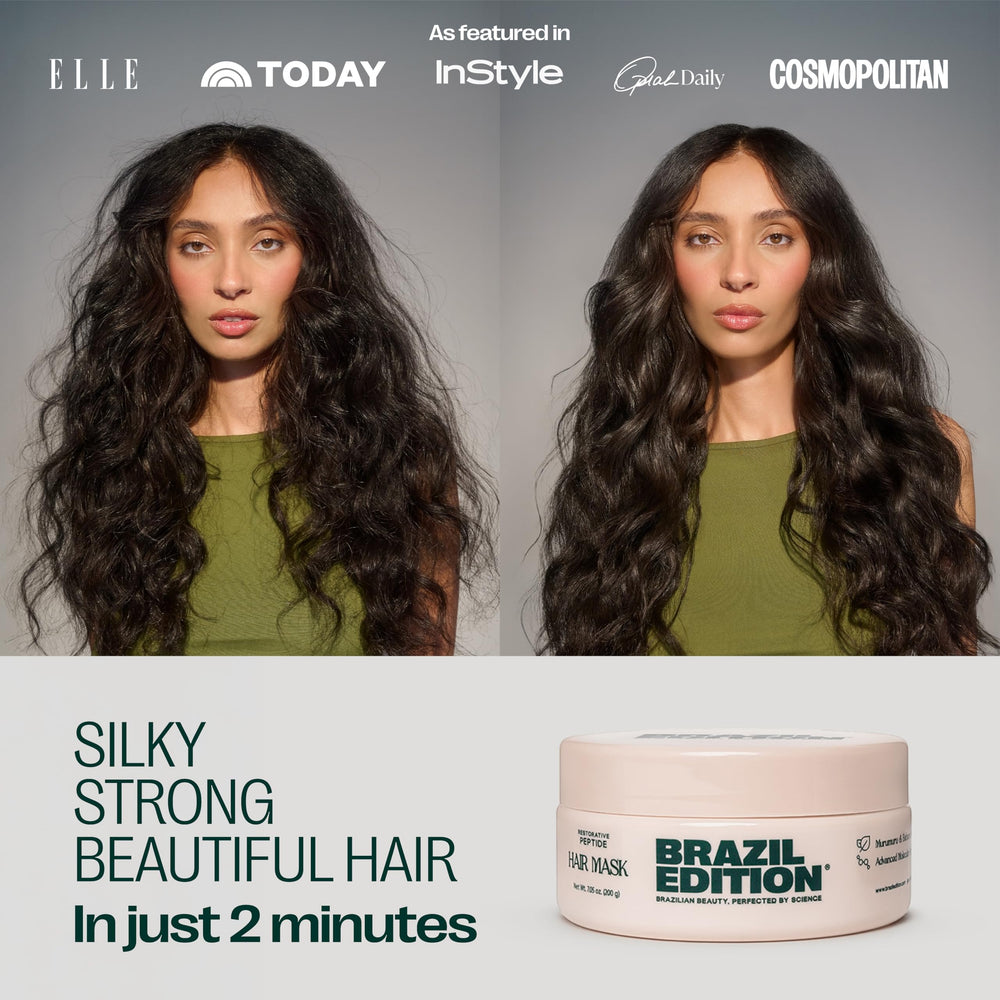 Close-up of BRAZIL EDITION hair mask texture reveals a rich, nourishing formula.