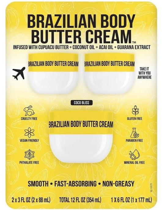 Brazilian Body Butter Cream 3-Pack jar demonstrates deep hydration for soft, touchable skin.