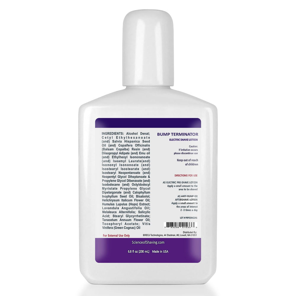BREEJ Bump Terminator anti-bump lotion pump for post-shave protection.