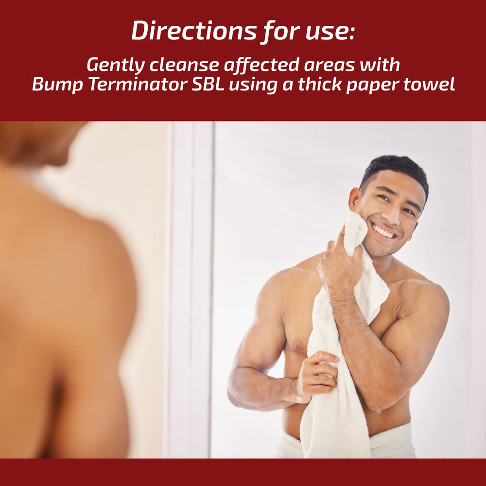 Hands applying BREEJ bump treatment near shaving area
