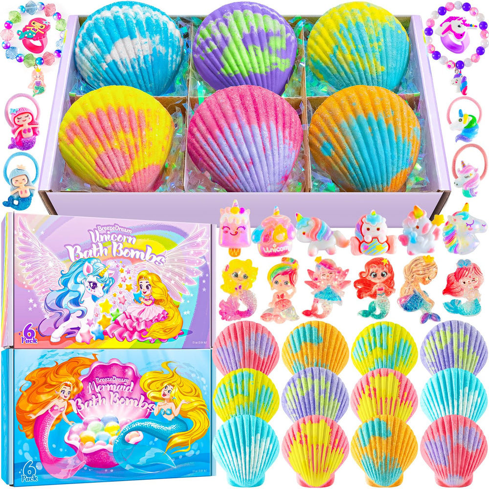 BreezeDream Mermaid box front with shell bath bombs sparks imaginative bath-time fun.